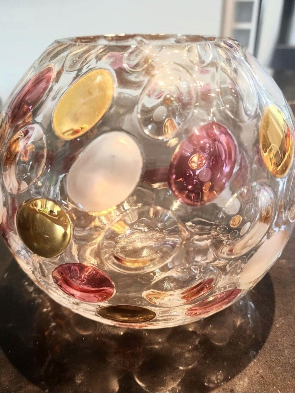 Hand-Blown Murano Style Art Glass Bowl | Multicolor Bubble Dot Vase | Vintage -
